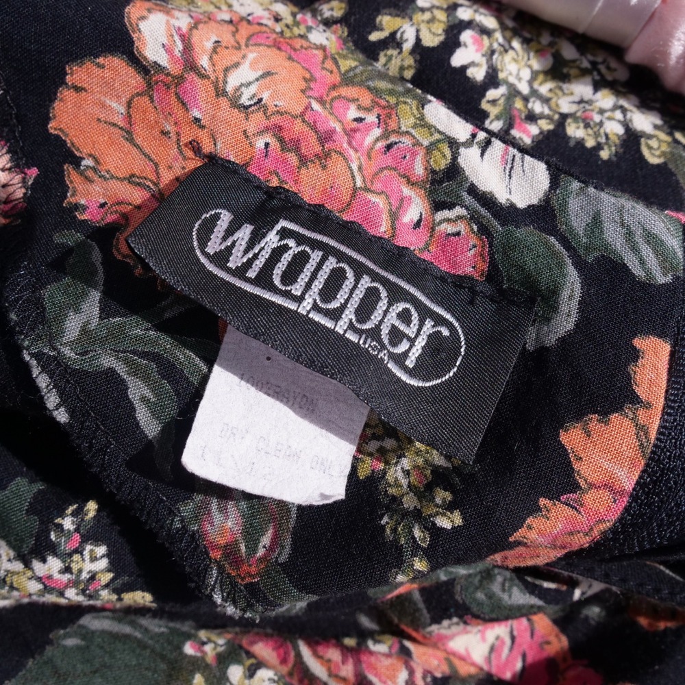 Vintage 90s Wrapper dark floral‎ rayon wide leg jumpsuit - Picture 5 of 8